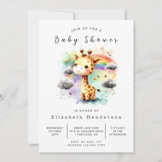 Graceful Custom Giraffe Baby shower Kaart (Voorkant)