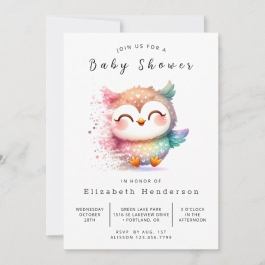 Graceful Custom Owl Baby shower Kaart (Voorkant)