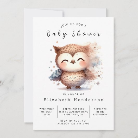 Graceful Custom Owl Baby shower Kaart (Voorkant)