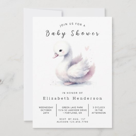 Graceful Custom Swan Baby shower Kaart (Voorkant)