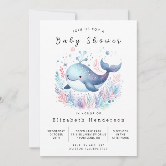 Graceful Custom Whale Baby shower Kaart (Voorkant)
