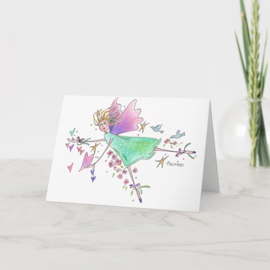 Graceful Dancing Angel in Green Dress Feestdagen Kaart (Voorkant)
