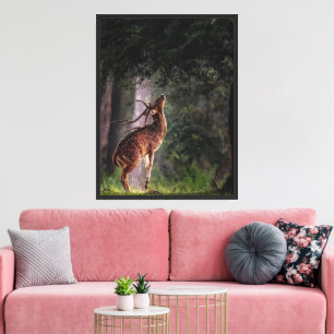 Graceful Deer Reaching voor Leaves Serene Wildlife Canvas Afdruk