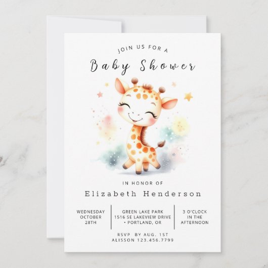 Graceful Digital Giraffe Baby shower Kaart (Voorkant)