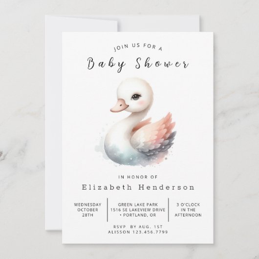 Graceful Digital Swan Baby shower Kaart (Voorkant)