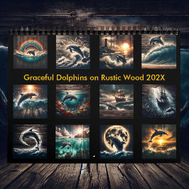Graceful Dolphins on Rustic Wood 2025 Kalender