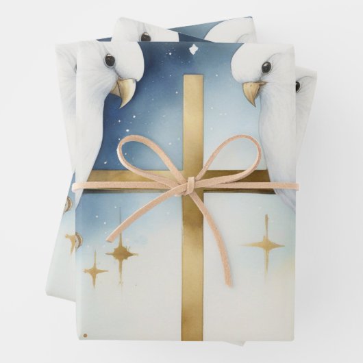 Graceful Dove & Cross Pattern Inpakpapier Vel (In situ)