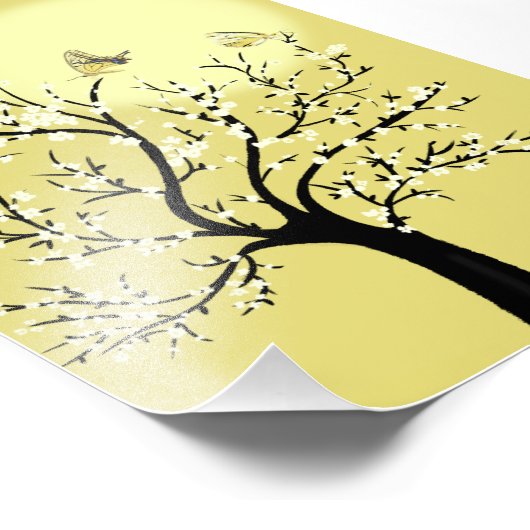 Graceful dreamy sunlit tree with butterflies foto afdruk (Hoek)