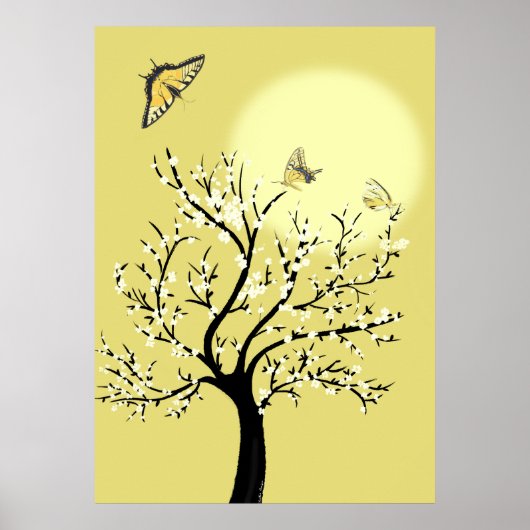 Graceful dreamy sunlit tree with butterflies  poster (Voorkant)