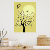 Graceful dreamy sunlit tree with butterflies  poster (Keuken)