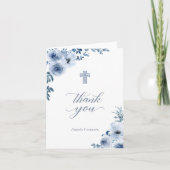 Graceful Dusty Blue Floral doopsel doop Bedankkaart (Voorkant)