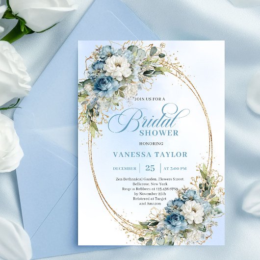 Graceful Dusty Blue Floral Eucalyptus Bridal Showe Kaart
