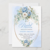Graceful Dusty Blue Peonies Greenery Bridal Invite Kaart (Voorkant)