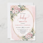 Graceful Dusty Pink Floral Eucalyptus Baby Shower Kaart (Voorkant)