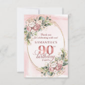 Graceful Dusty Pink Gold Floral 90th Birthday  Bedankkaart (Voorkant)