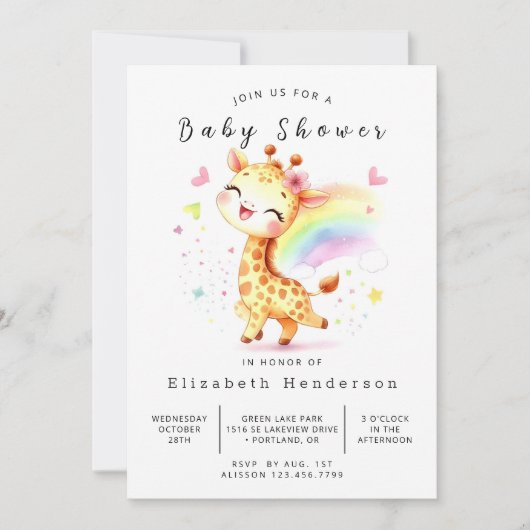 Graceful Editable Giraffe Baby shower Kaart (Voorkant)