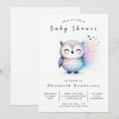Graceful Editable Owl Baby shower Kaart (Voorkant / Achterkant)