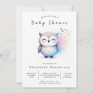 Graceful Editable Owl Baby shower Kaart