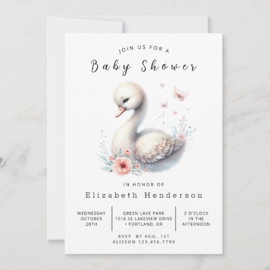 Graceful Editable Swan Baby shower Kaart (Voorkant)