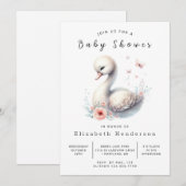 Graceful Editable Swan Baby shower Kaart (Voorkant / Achterkant)