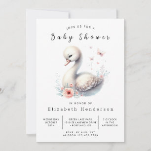Graceful Editable Swan Baby shower Kaart