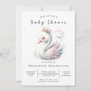 Graceful Editable Swan Baby shower Kaart