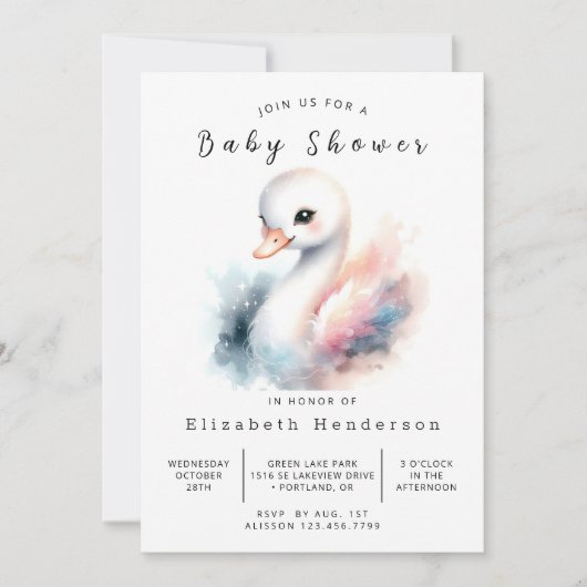 Graceful Editable Swan Baby shower Kaart (Voorkant)
