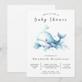 Graceful Editable Whale Baby shower Kaart (Voorkant / Achterkant)