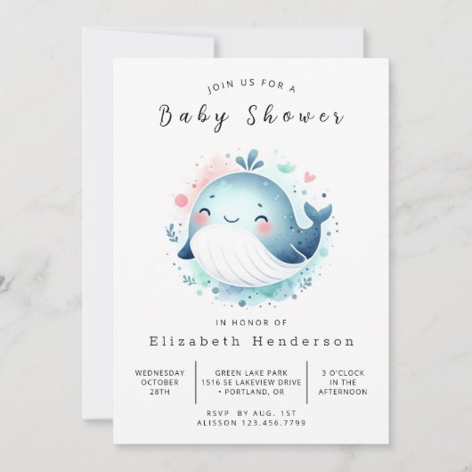 Graceful Editable Whale Baby shower Kaart (Voorkant)