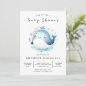 Graceful Editable Whale Baby shower Kaart (Staand voorkant)