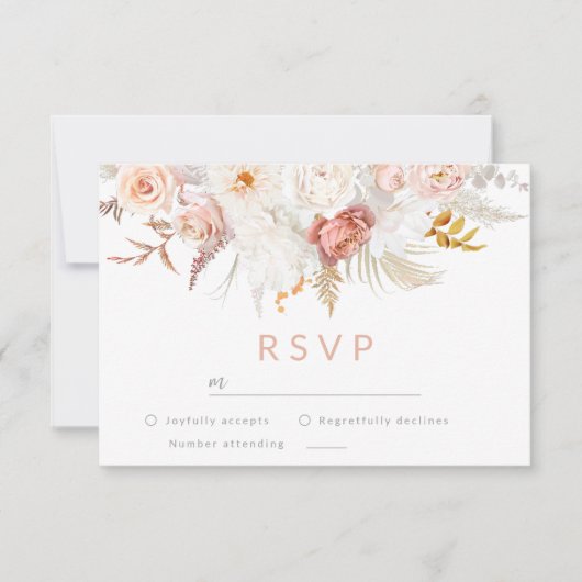 Graceful Elegance: Vlekkeloze Blush Bloemen Bruilo RSVP Kaartje (Voorkant)