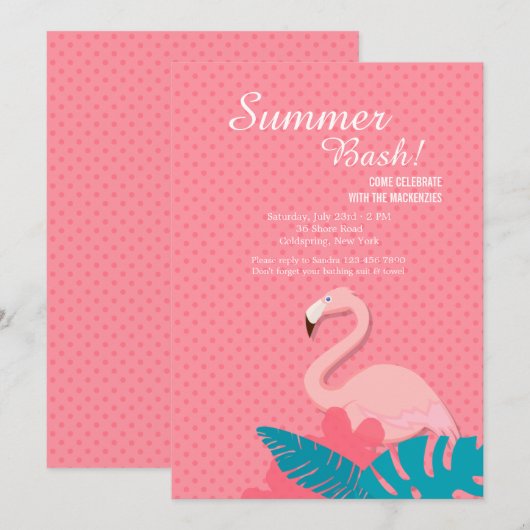 Graceful Flamingo uitnodiging (Voorkant / Achterkant)
