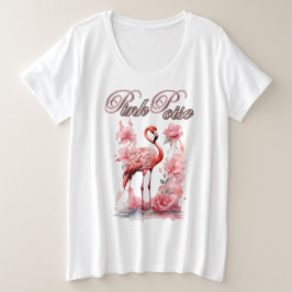 Graceful Flamingo Walk | Bladeren & roze kunst Grote Maat T-shirt