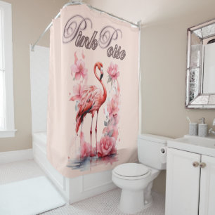 Graceful Flamingo Walk Roze & Bloemontwerp Douchegordijn