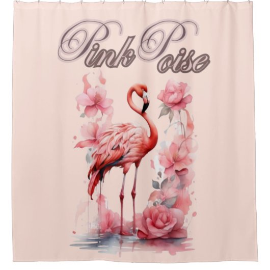 Graceful Flamingo Walk | Roze & Bloemontwerp Douchegordijn (Voorkant)