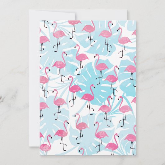 Graceful flamingos and monstera leaves kaart (Achterkant)