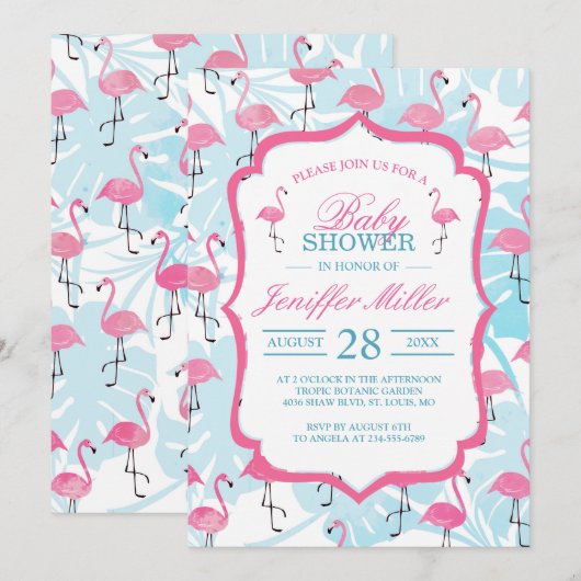 Graceful flamingos and monstera leaves kaart (Voorkant / Achterkant)