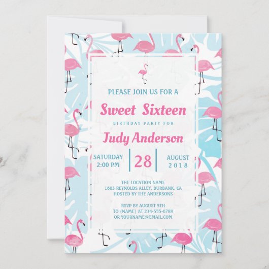 Graceful flamingos and monstera leaves kaart (Voorkant)