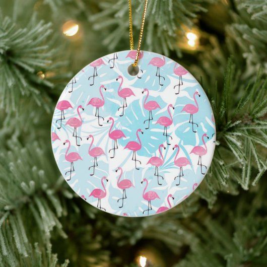 Graceful flamingos and monstera leaves keramisch ornament (Boom)