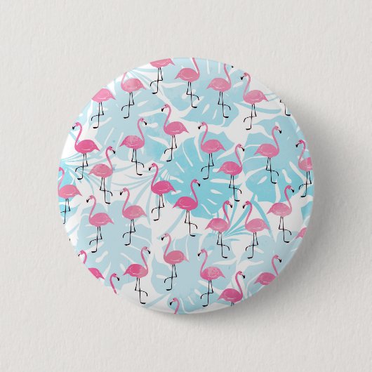 Graceful flamingos and monstera leaves ronde button 5,7 cm (Voorkant)