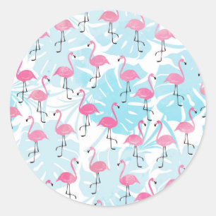 Graceful flamingos and monstera leaves ronde sticker