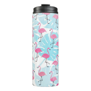 Graceful flamingos and monstera leaves thermosbeker