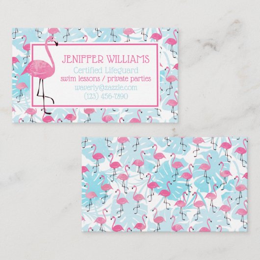 Graceful flamingos and monstera leaves visitekaartje (Voorkant / Achterkant)