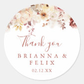 Graceful Floral dank u bruiloft gunst Ronde Sticker (Voorkant)
