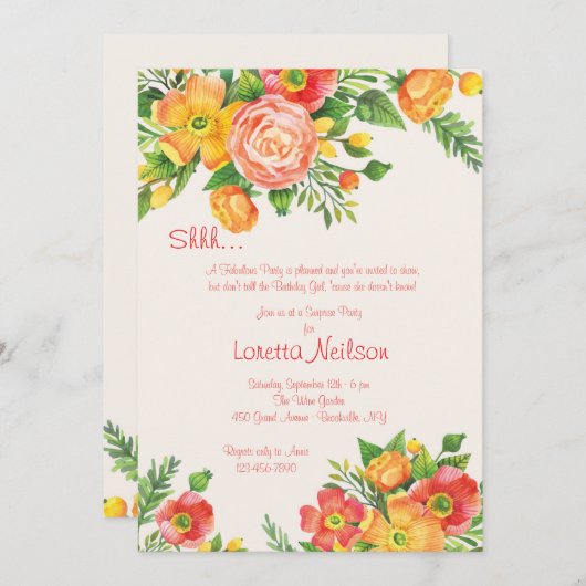 Graceful Floral Invitation Kaart (Voorkant / Achterkant)