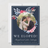 Graceful Floral Pink en Dusty Blue Elopement Aankondiging (Voorkant)