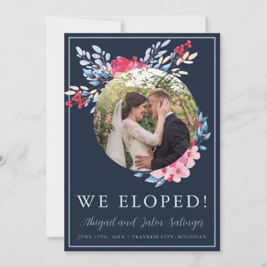 Graceful Floral Pink en Dusty Blue Elopement Aankondiging (Voorkant)