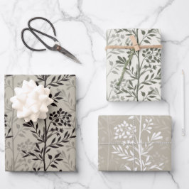 Graceful Floral Silhouettes Modern Botanical Inpakpapier Vel
