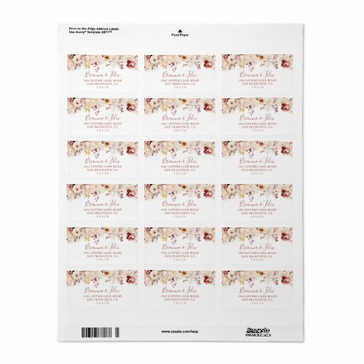 Graceful Floral Wedding RSVP-adreslabel Etiket (Full Sheet)