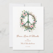 Graceful Floral Wood Peace Symbol Photo Wedding Bedankkaart (Voorkant)